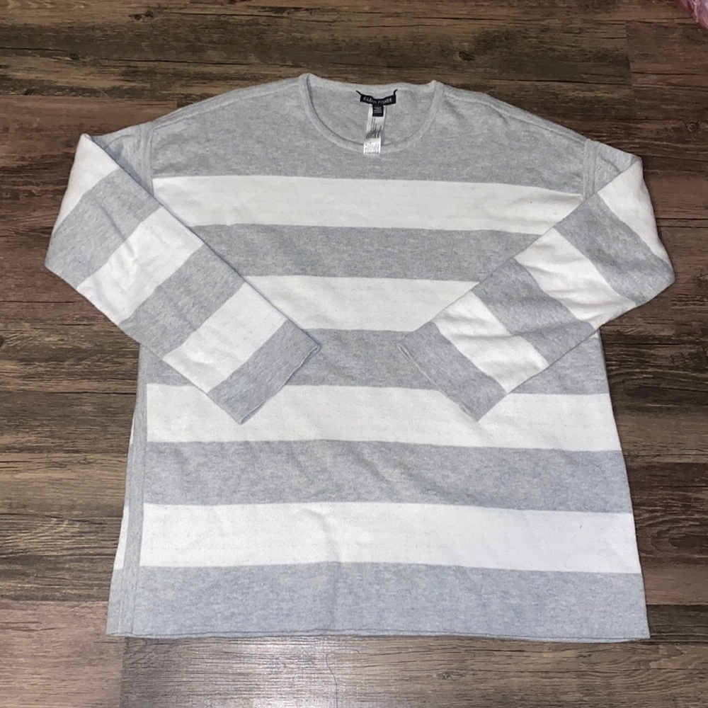 EILEEN FISHER gray and white thick striped women’s sweater XS